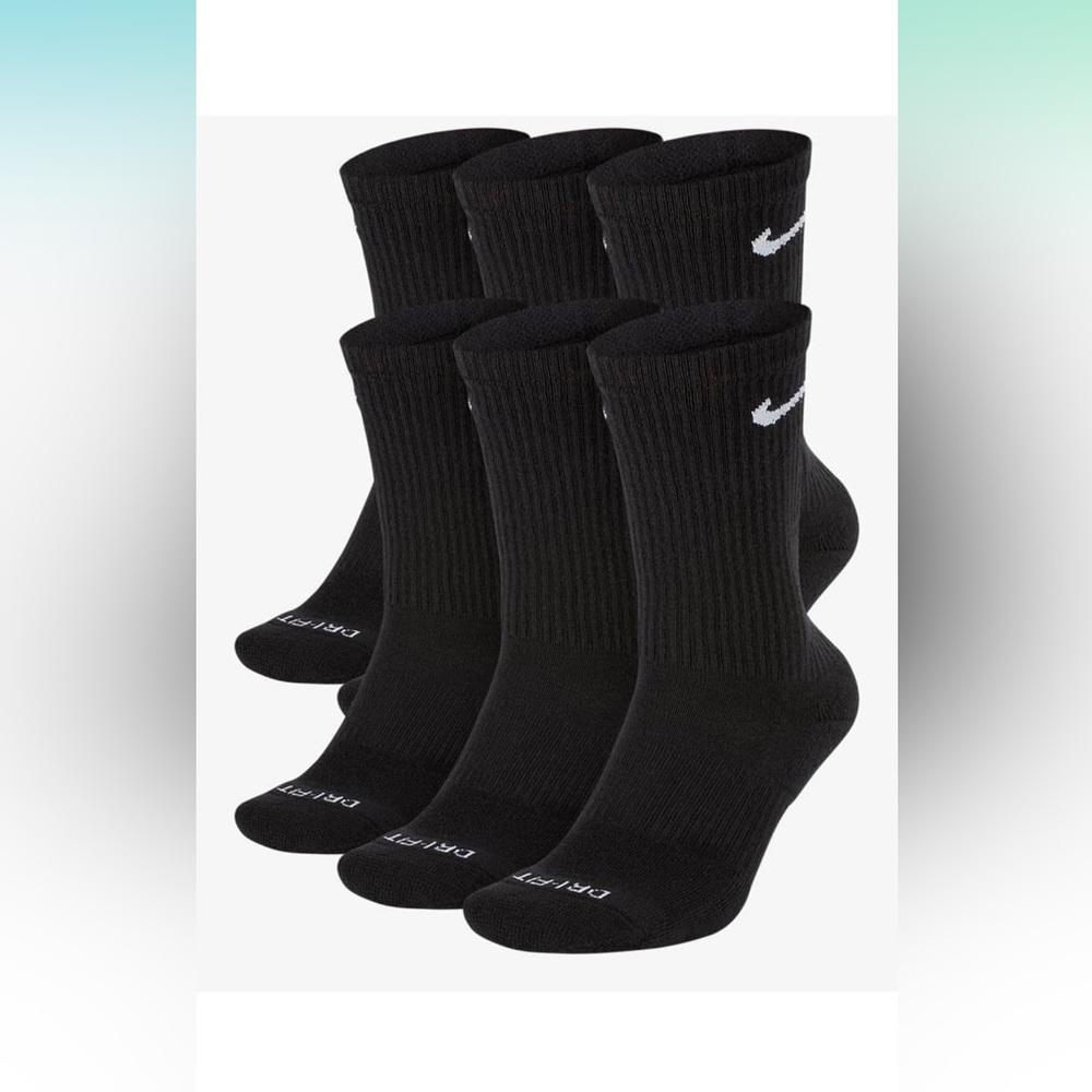 Nike Everyday Plus Cotton‎ Cushioned Crew Socks (6 Pair) (Black, Large)